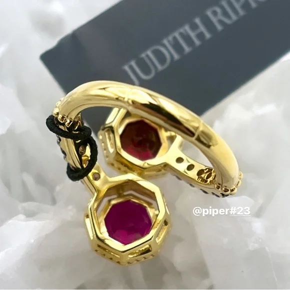 NWT Judith Ripka 14K Gold Clad Casablanca Ruby & Rhodolite Bypass Ring - size 6 - Picture 8 of 12